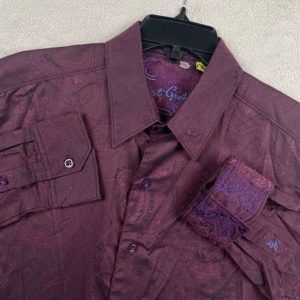 Robert Graham Shirt Mens Medium Wine Red Paisley Jacquard Floral Flip Cuff
